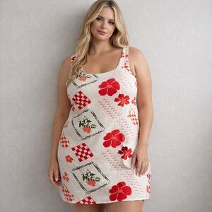 Red Floral Print Sleeveless Mini Dress – Cream Vintage Inspired Shift